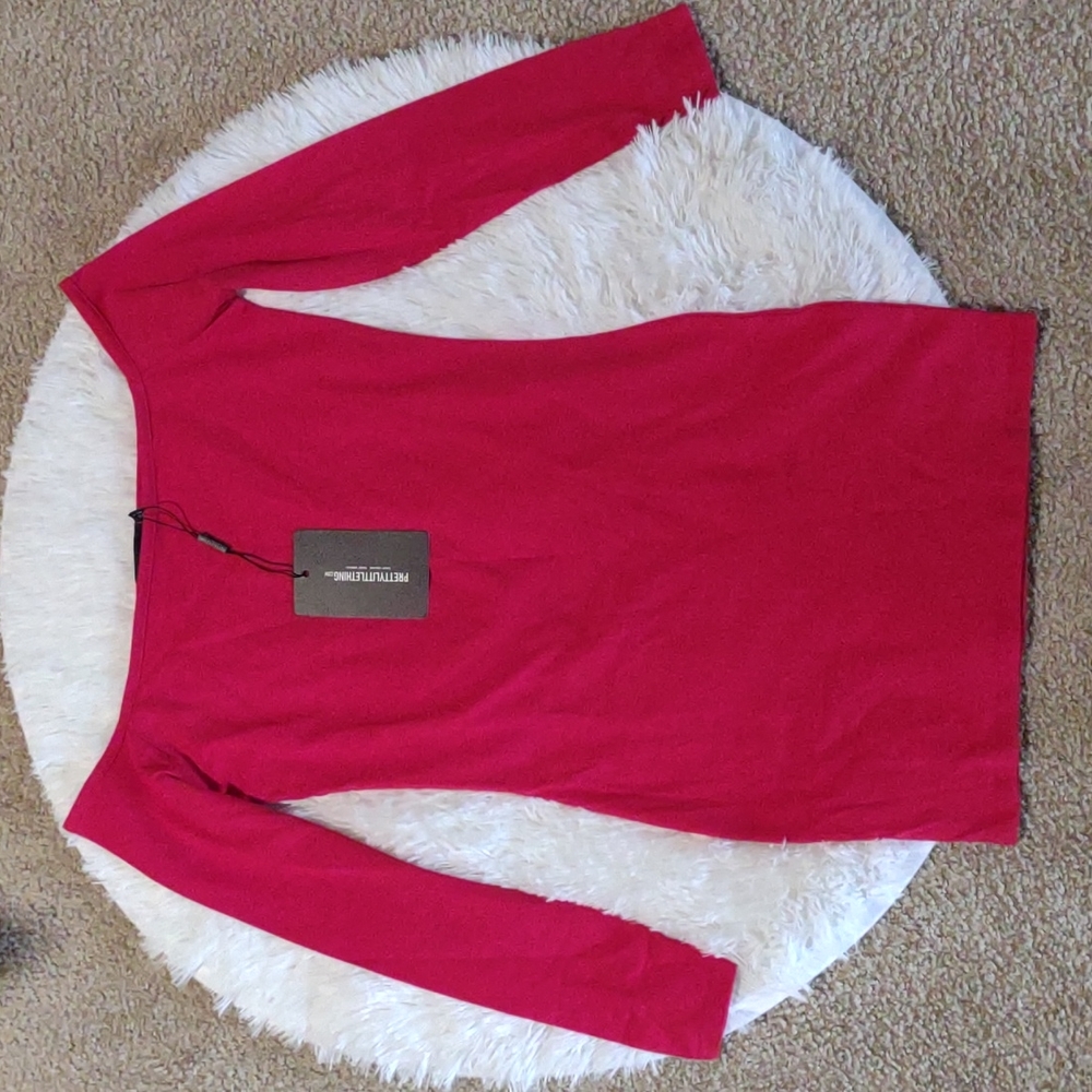 NWT Pretty Little Thing Red Bardot Body-Con Mini Dress